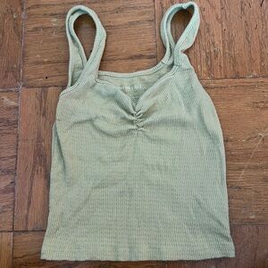 American Eagle Outfitters Green Ruched Ribbed Tank Top